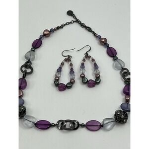 Napier Multicolored‎ Purple Beaded Necklace And Matching Earrings